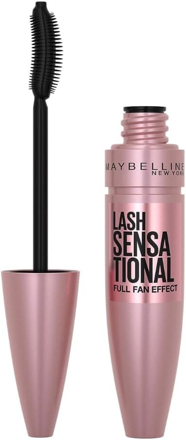 maybelline new york volume mascara, washable, full fan effect, long eyelashes, clump free, lash sensational, very black