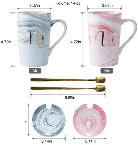 mr and mrs coffee mugs wedding gift for bride and groom, gift for bridal shower engagement wedding and married couples anniversary ceramic marble cups 14 oz