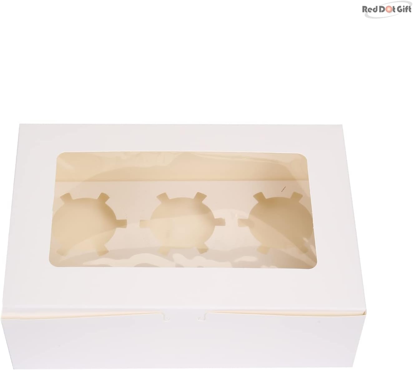 reddotgift® 6 cavities kraft paper cupcake box (pack of 12) with inserts cupcake containers bakery cake carriers for home dessert shop (white)