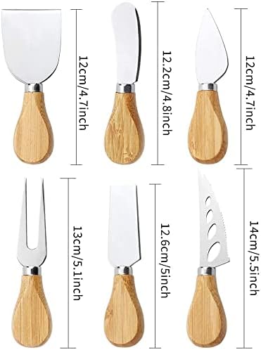 xtn 6pcs cheese knife set, stainless steel cheese knives cheese fork cheese shovel with bamboo handle for parties party