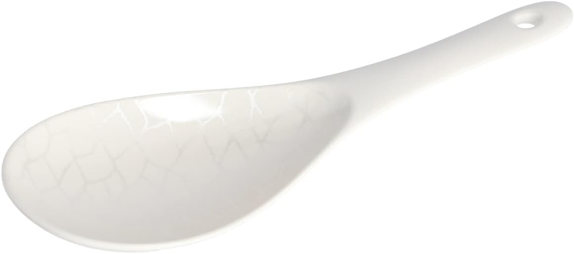 royalford melamine ware rice spoon cooking and serving spoon with grip handle and hanging loop | dishwasher safe | broad deep bowl | dinner cutlery utensil (white pearl)