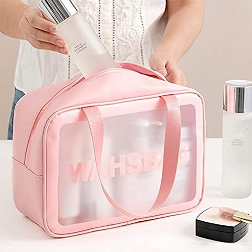 3pcs cosmetic bag vinyl air travel toiletry bags bulk, water resistant pvc packing cubes with zipper closure & carry handle for women baby men, make up brush case beach pool spa gym bag