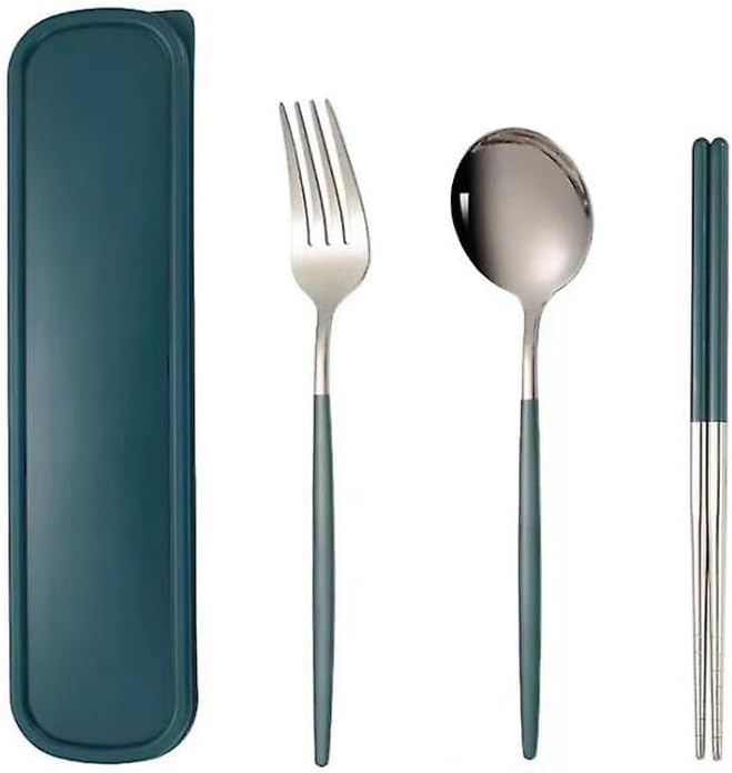 amerteer travel silverware set with case portable and reusable lunch utensils set for work, travel silverware, cutlery set for lunch box, bento box utensils set, spoon, fork, and chopsticks