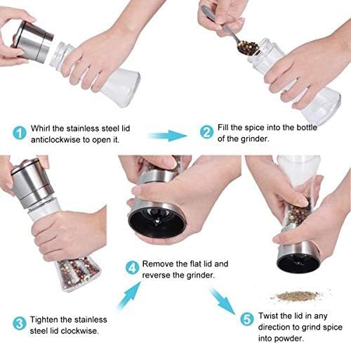 yumlock pepper and salt grinder mill with glass body stainless steel brush set of 2