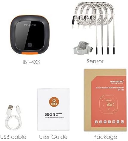 inkbird meat probe ibt 4xs bluetooth wireless grill bbq digital thermometer for grilling weber barbecue cooking kitchen food thermometers for smoker oven candy (ibt 4xs+ 4 probes)