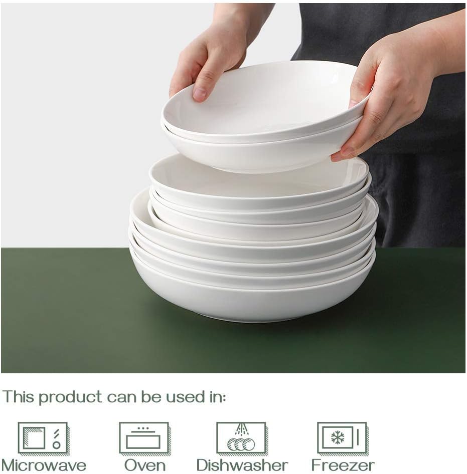 dowan pasta bowls 32oz, large salad serving bowls, white pasta bowl set of 6, ceramic soup bowls, wide & shallow, microwave & dishwasher safe