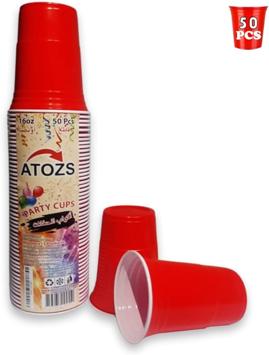 atozs 16 ounce plastic party cups red (50 pack) disposable plastic cups, red 16 ounce disposable plastic party cups, red heavy duty cups, ideal for weddings, party’s, birthdays, dinners, lunch’s.