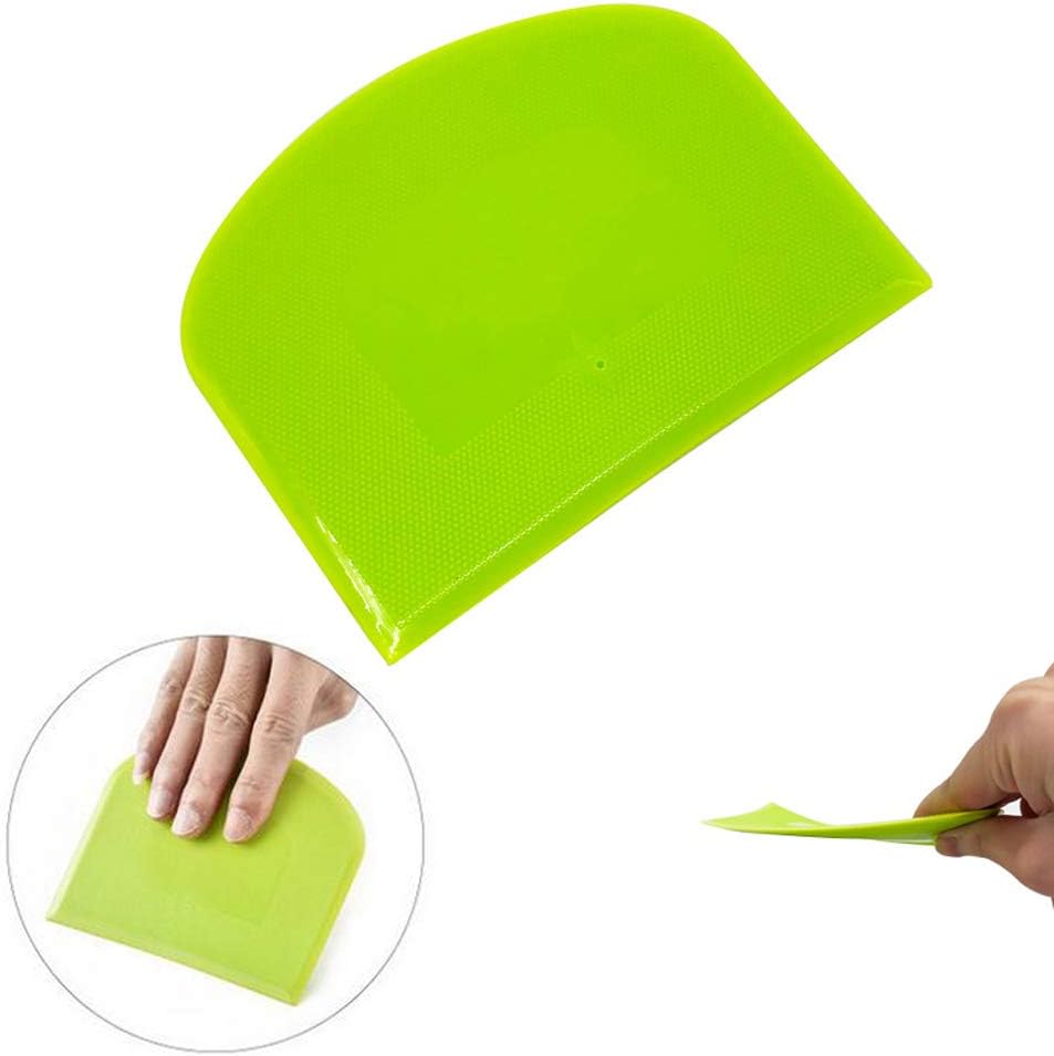 lasenersm 2 pieces dough scraper bowl food safe plastic dough cutter flexible bench multipurpose food scrappers for bread dough cake fondant icing, white, green