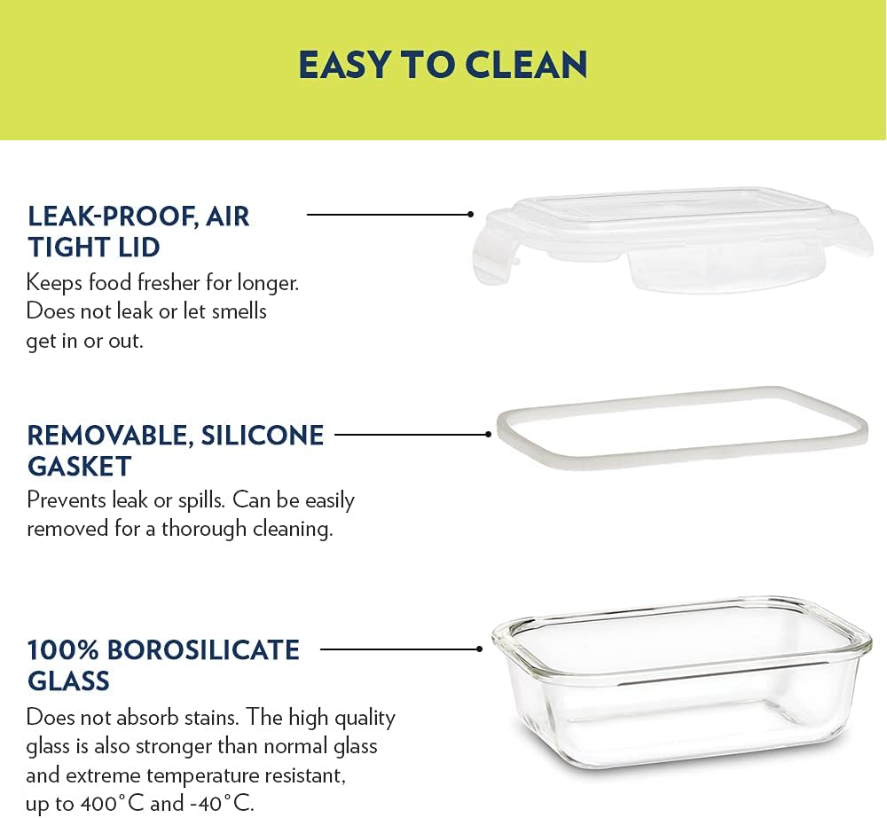 borosil klip n store rectangular glass storage container with air tight lid food storage container microwave safe container 2.0 ltr