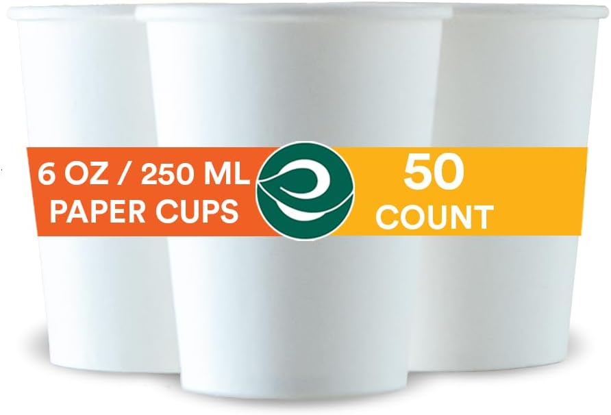 eco soul [180 ml, 50 count] biodegradable paper cups | eco friendly compostable sustainable disposable drinking cups | cocktail cold drink juice paper cups