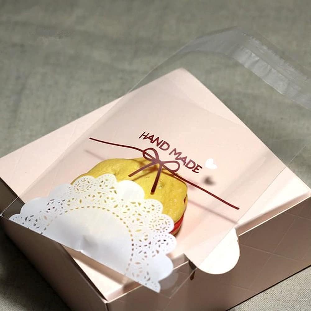 ncn 200 pcs self adhesive plastic cookie bags lace bowknot candy bags clear treat bags plastic individual candy bags for treat gifts wrapping good for party favors