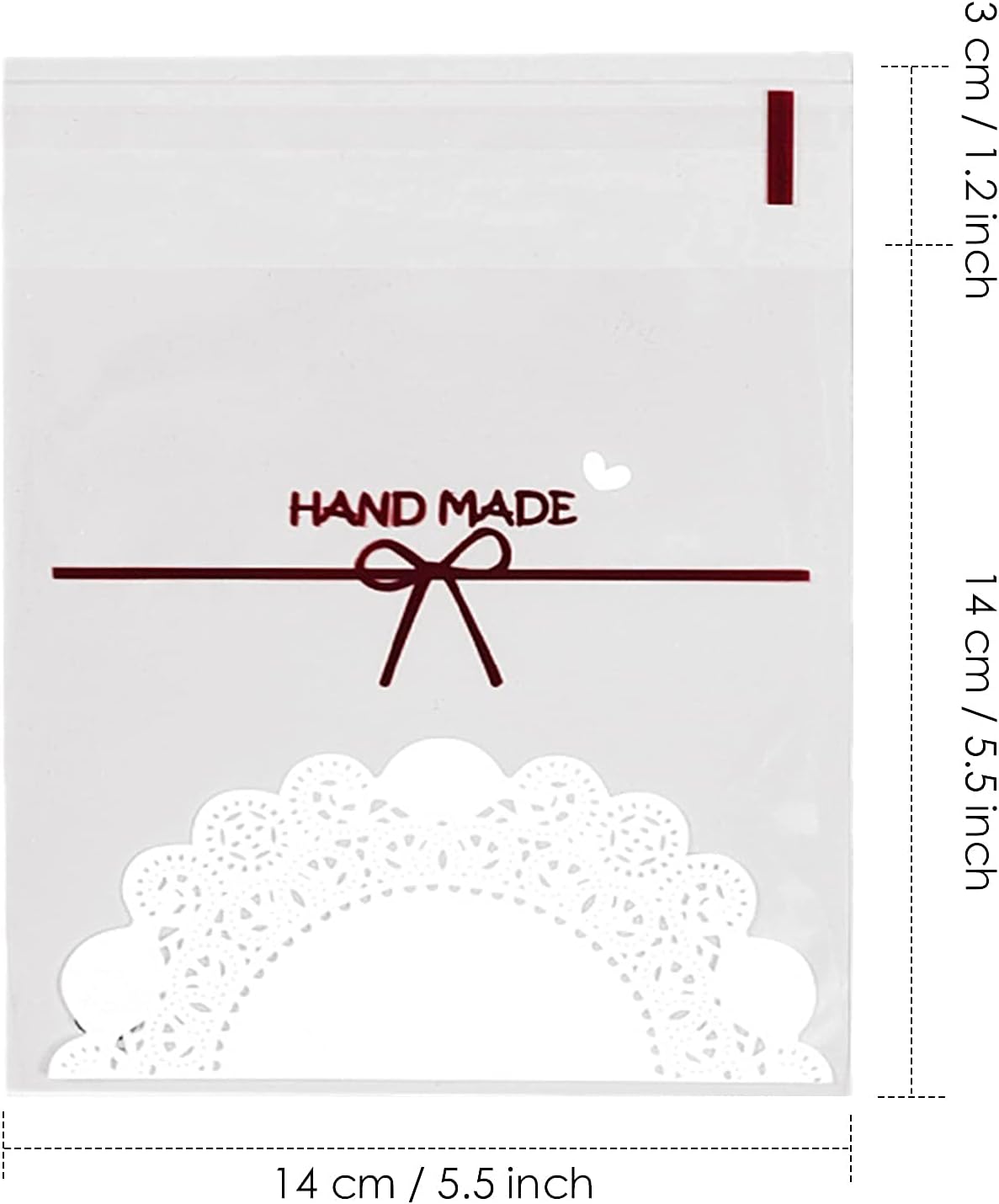 ncn 200 pcs self adhesive plastic cookie bags lace bowknot candy bags clear treat bags plastic individual candy bags for treat gifts wrapping good for party favors