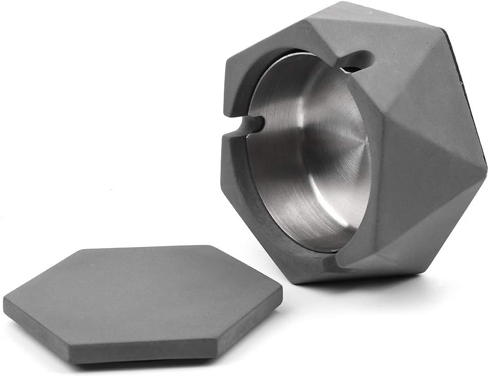 mostfun concrete ashtray with lid geometric cigarette ashtray outdoor ashtray with stainless steel inner tray nordic style