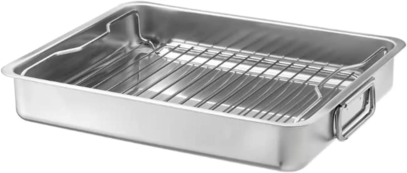 CHEFMADE Roasting Pan with Rack, 13-Inch Non-Stick Rectangular Deep Dish Oven-BBQ Bakeware for Oven Baking 9" x 13" x 2.4" (Champagne Gold)