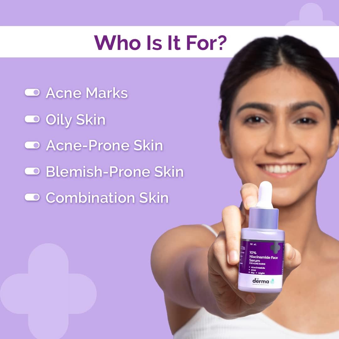 the derma co 10% niacinamide face serum with zinc for acne marks | fades acne marks & dark spots | controls oil
