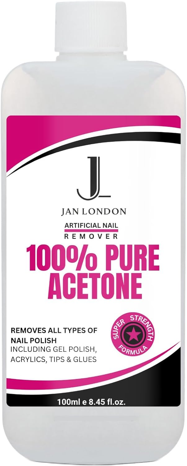 jan london 100% pure acetone nail polish remover for uv/led gel, acrylic nails, and nail varnish soak off – professional strength, fast acting formula, 100ml