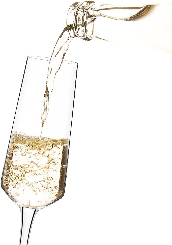 hand blown crystal champagne flutes champagne glasses set of 6 elegant flutes 100％lead free quality sparkling wine stemware set dishwasher safe gift for wedding, anniversary, christmas 8oz clear…