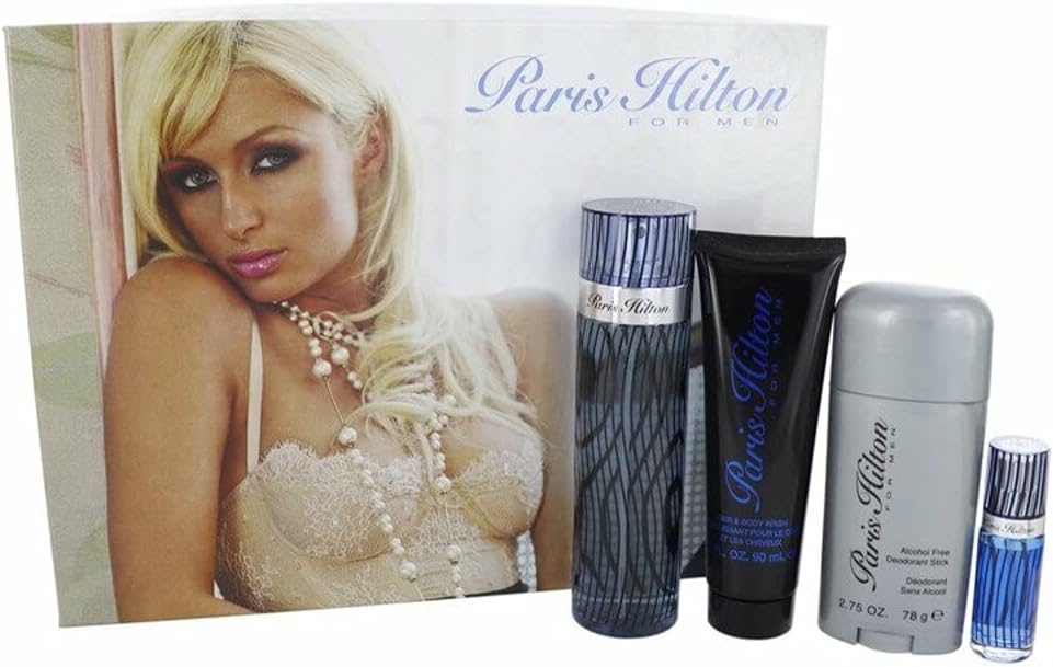 paris hilton (m) set edt 100ml + 10ml spray + 90ml hair & body wash gel + deostick 78g