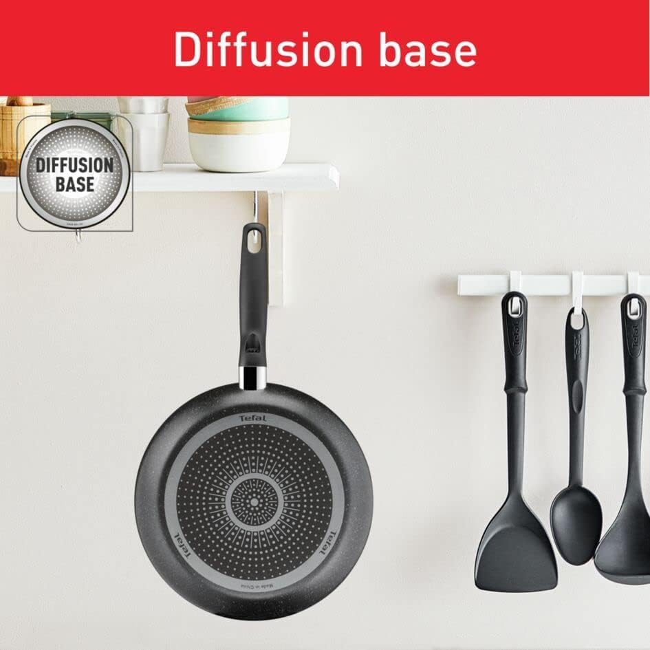 tefal cookware set | dark stone 7 pc cooking set | non stick | stewpots 22/24 cm+lids | saucepan 16 cm | frypan 24 cm | aluminium | 2 years warranty | b491s785