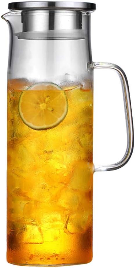 bpa 1.5l glass pitcher with lid, hot/cold water jug, juice and iced tea beverage carafe