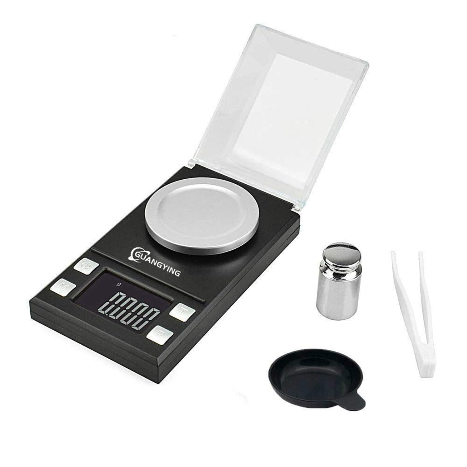 guangying digital milligram jewelry scale 50g / 0.001g reloading,high precision pocket scale,tare & pcs function, lcd display with calibration weights and batteries (50g / 0.001g)