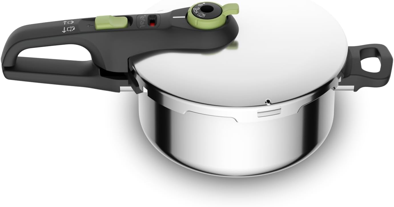 tefal pressure cooker, secure 5 neo 4 l pressure cooker, 5 security systems, 2 cooking level, p2580400 silver
