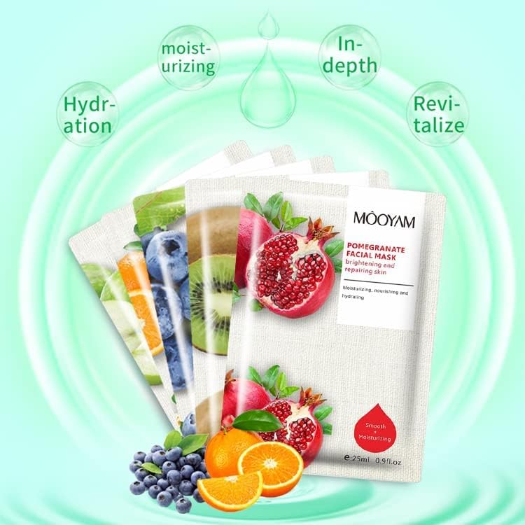 mooyam set of 10 revitalizing variety pack sheet masks, daily face masks, hydrate & nourish skin, skincare favorite (blueberry)