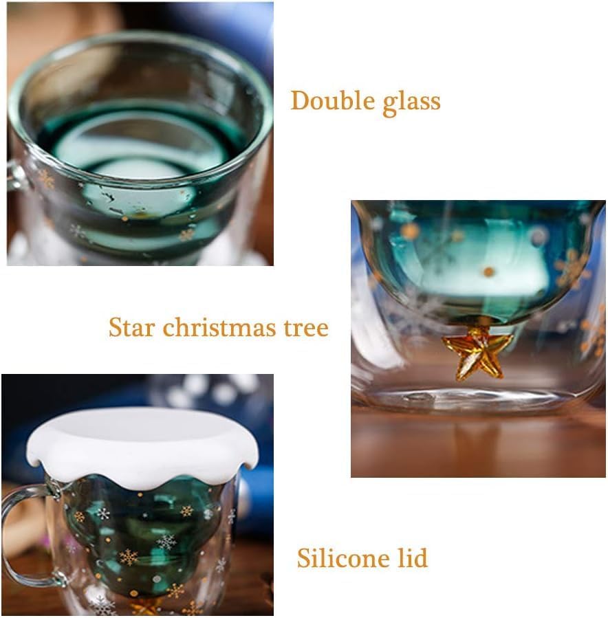 binoster cute mugs christmas coffee mug double walled glass mugs milk tea espresso cup christmas tree decorations christmas funny gifts for women men kids girls her best friend（green）