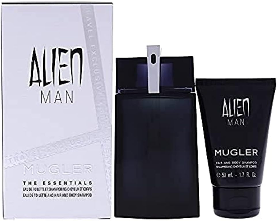 mugler thierry alien man men 2 pc gift set 3.4 oz edt spray, 1.7oz hair and body shampoo