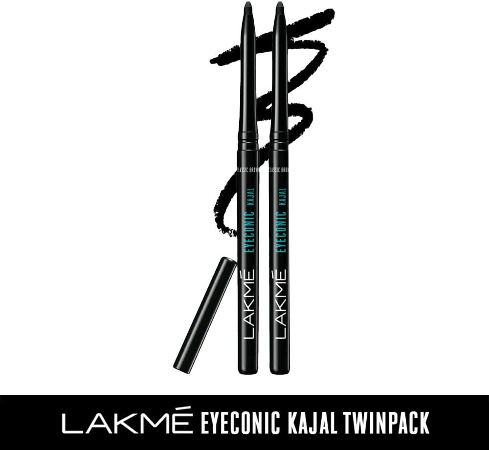lakme eyeconic kajal, twin pack, 0.35g + 0.35 gm