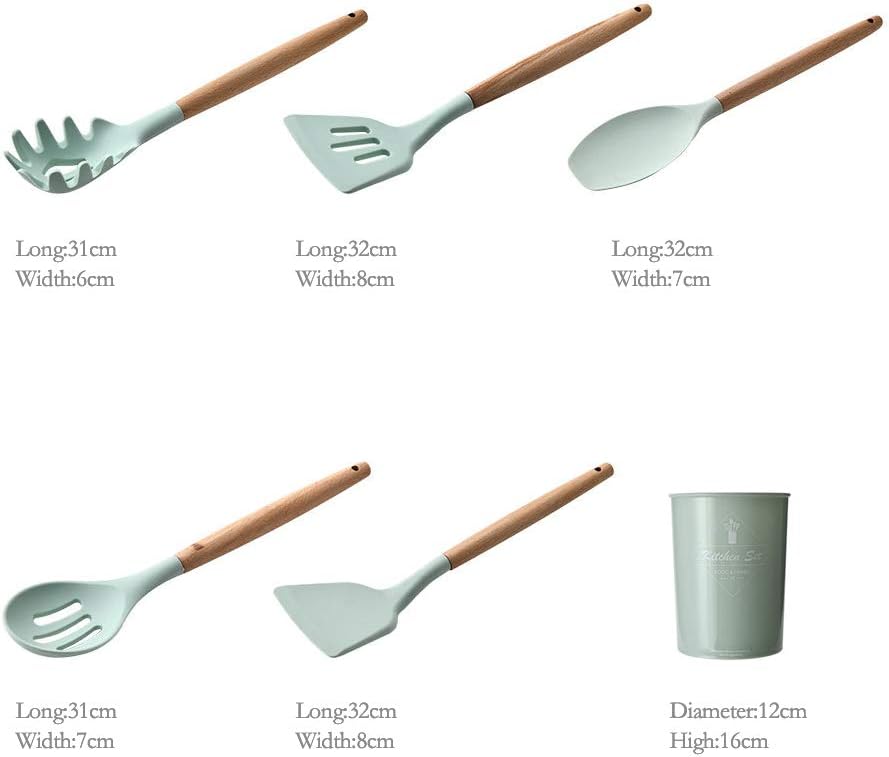 comcreate silicone cooking kitchen 11pcs wooden utensils tool for nonstick cookware,cooking utensils set with bamboo wood handles for nonstick cookware，non toxic turner tongs spatula spoon set