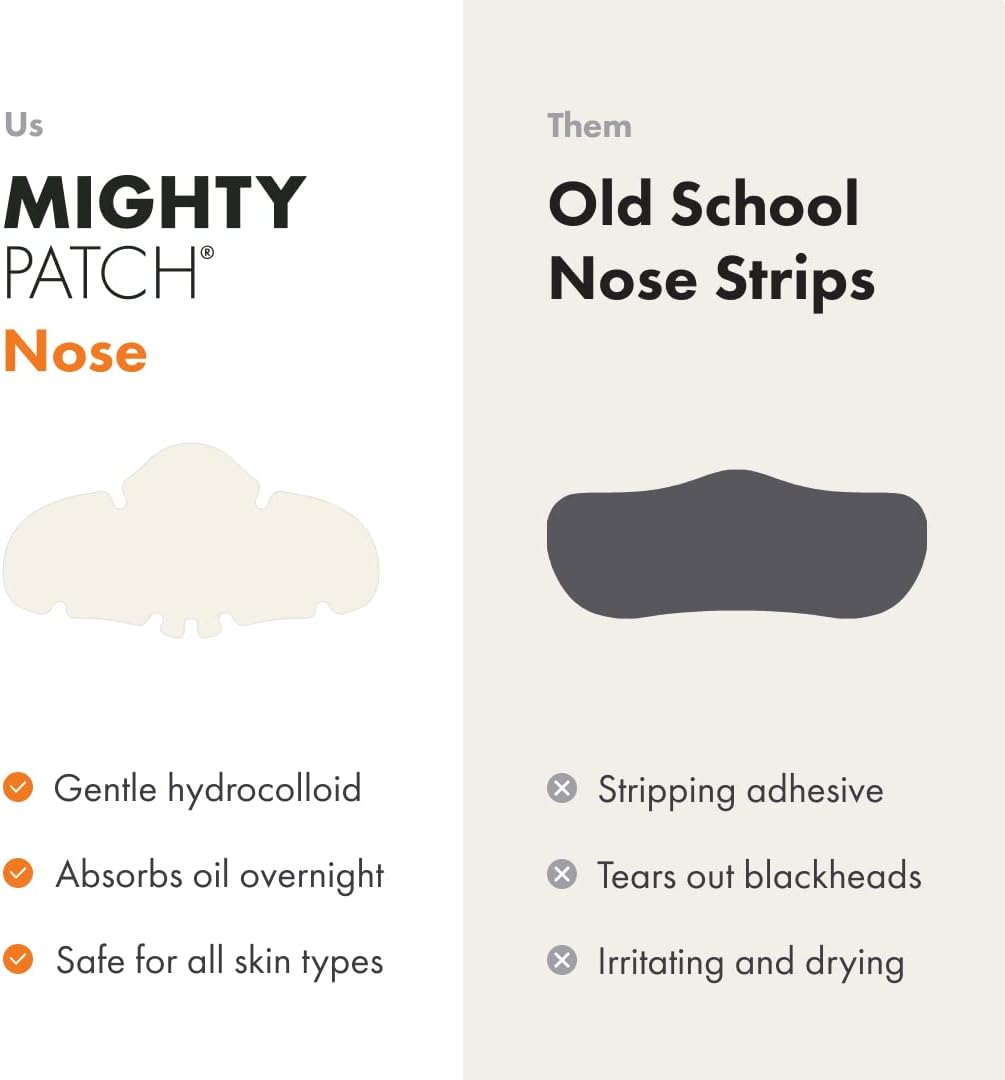 mighty patch xl hydrocolloid patches for nose pores, pimples, zits and oil dermatologist approved overnight pore strips to absorb acne nose gunk (10 count)