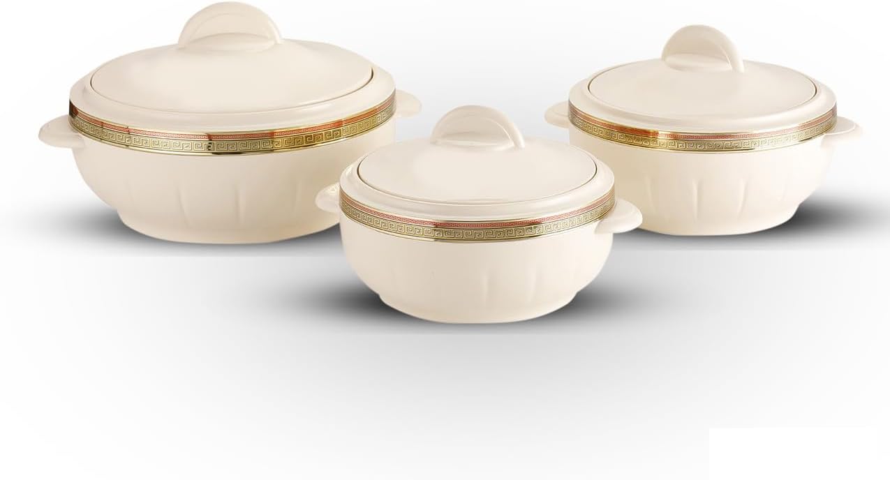 royalford casserole 3 pieces set, attractive insulated food containers that are dishwasher safe with comfortable handles