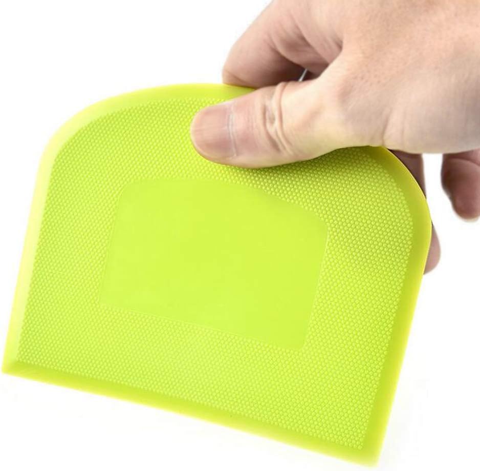 lasenersm 2 pieces dough scraper bowl food safe plastic dough cutter flexible bench multipurpose food scrappers for bread dough cake fondant icing, white, green