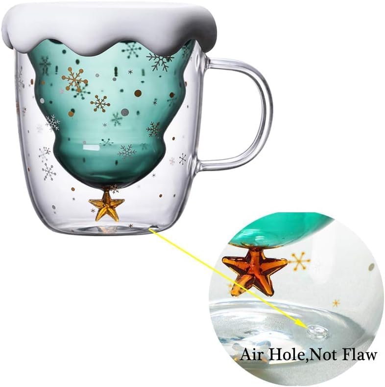 binoster cute mugs christmas coffee mug double walled glass mugs milk tea espresso cup christmas tree decorations christmas funny gifts for women men kids girls her best friend（green）
