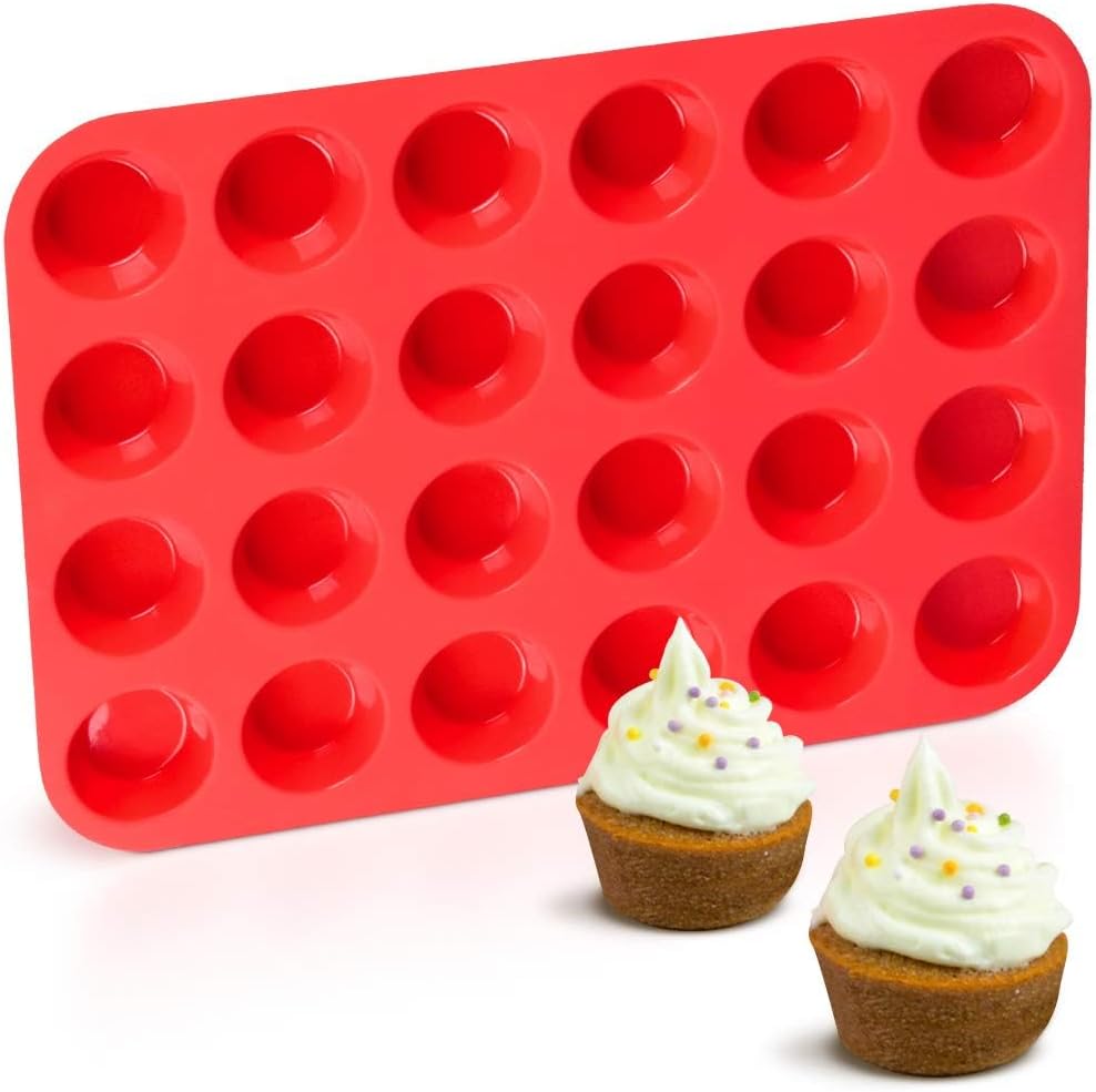 caketime silicone muffin pan mini 24 cups cupcake pan, nonstick bpa free silicone baking pan 1 pack