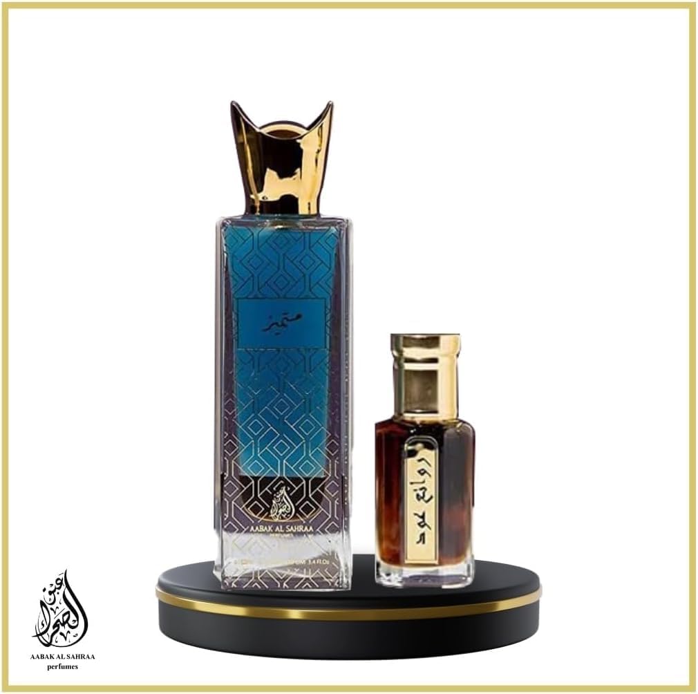 aabak al sahraa عبق الصحراء non coholic perfumes and tola set of 5 leil malaki, mutamayez, shoumoukh, silver oud tola and rawae' oud tola luxury fragrances for both men and women