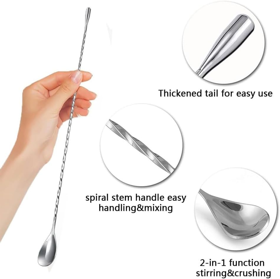 amerteer 2 pack 12 inches stainless steel bartender mixing spoon cocktail stirrers spiral pattern bar spoon stirring spoons cocktail spoon with long handle drink stirrer – silver