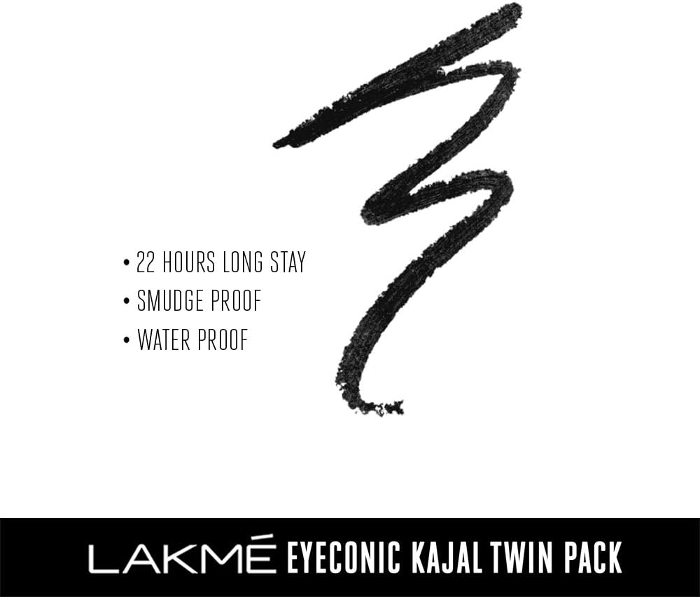 lakme eyeconic kajal, twin pack, 0.35g + 0.35 gm