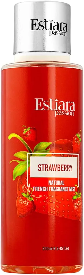 Estiara Passion Strawberry Bath & Body Beauty Skincare 3 Piece Gift Set Red - Strawberry Body Lotion 350ML - Strawberry Shower Gel 350ML - Strawberry Natural French Fragrance Mist 250ML