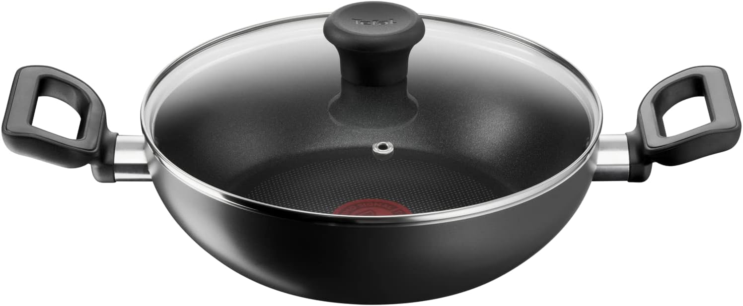 tefal kadai pan | g6 delicia 28 cm kadai pot with glass lid | non stick | black | aluminium |2 years warranty | b4689885