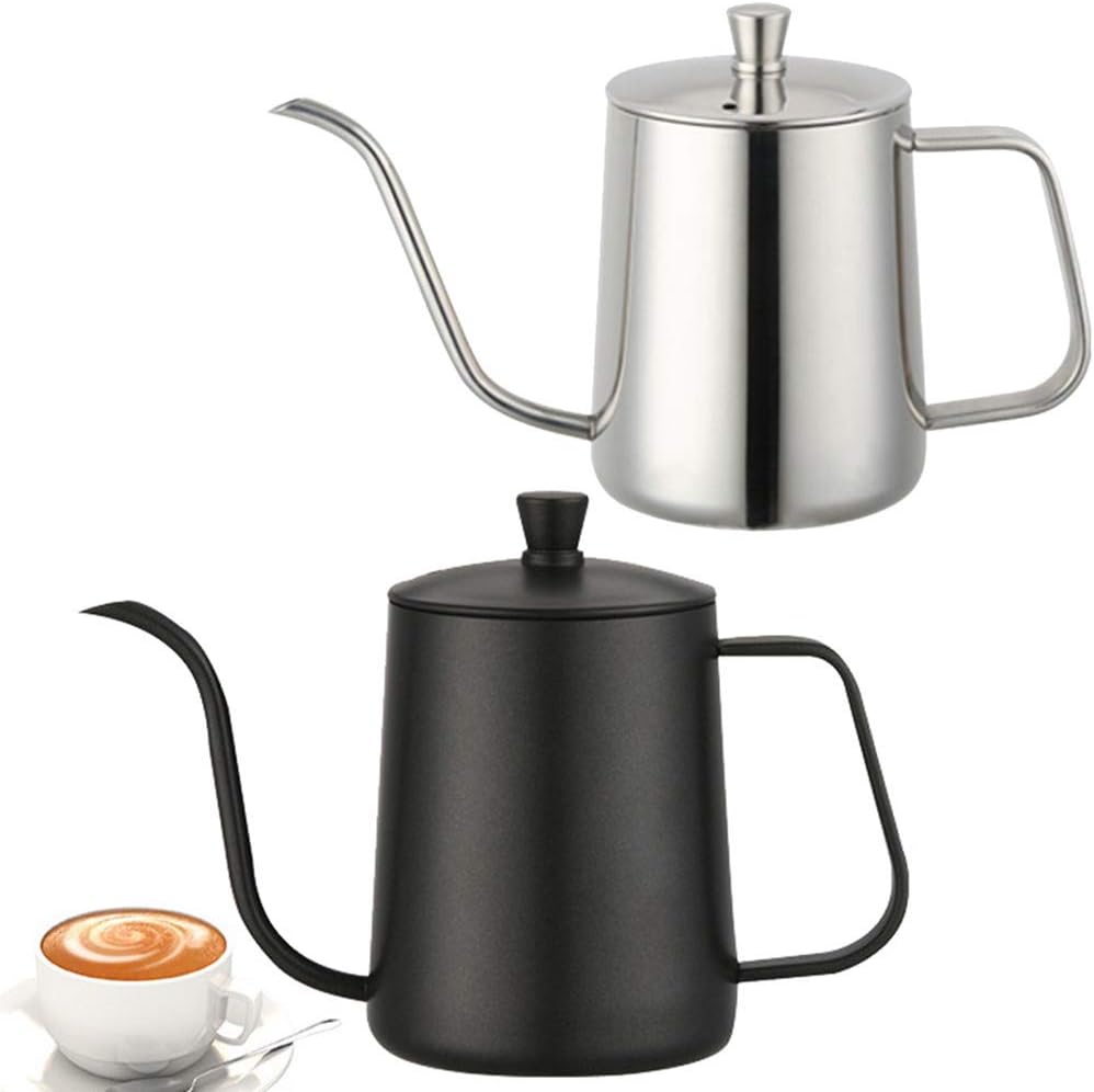 kmjungu 600ml pour over kettle coffee maker stainless steel gooseneck drip tea pot jug coffee server for home brewing, camping and traveling black 600ml