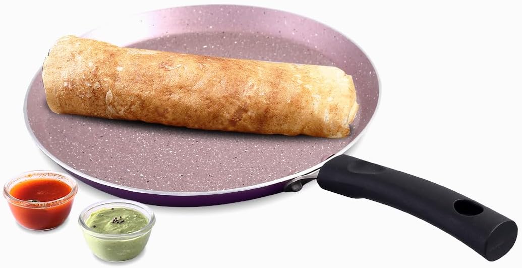 wonderchef valencia non stick 28 cm dosa tawa | cool touch bakelite handle | pure grade aluminium| pfoa free| 1 year warranty | purple