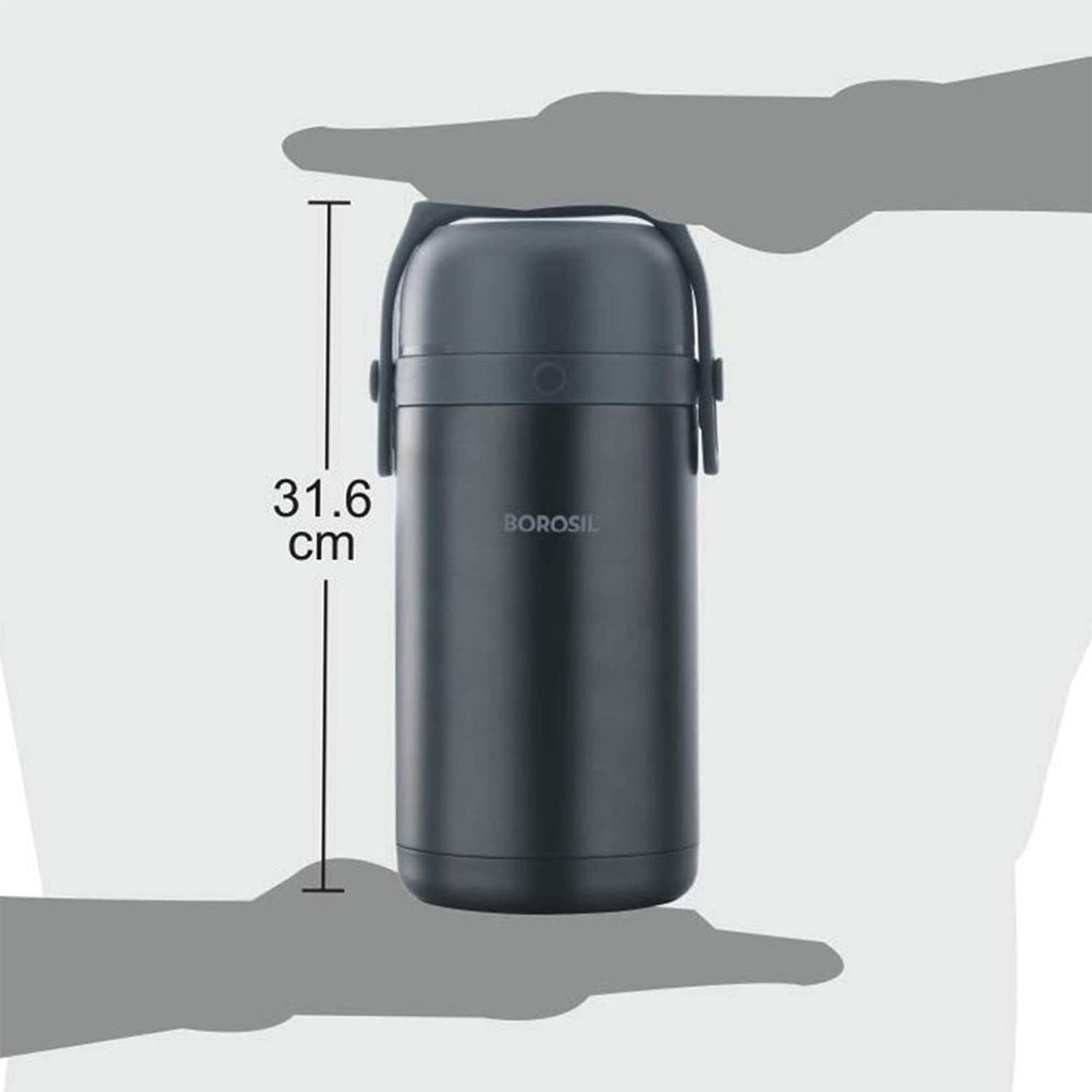 borosil hot n fresh stainless steel insulated lunch box, set of 3 (1pcs 350 ml + 2pcs 420 ml), black