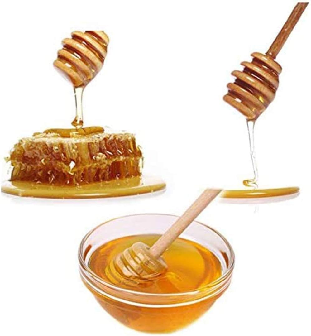soldout 2 pcs wooden honey dipper dinnerware stick honey spoon mixing stick for honey coffee jar coffee milk tea safe stir bar spoon (8cm, pack of 2)