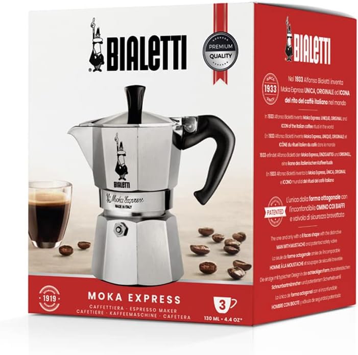 bialetti coffee maker, silver, 3 cup, 6799
