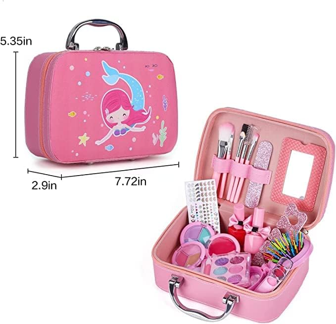 ledin kids children's makeup set,girls makeup kit for girls princess make up box nontoxic cosmetics kit toys pretend play makeup beauty toys gift birthday gift (style d)