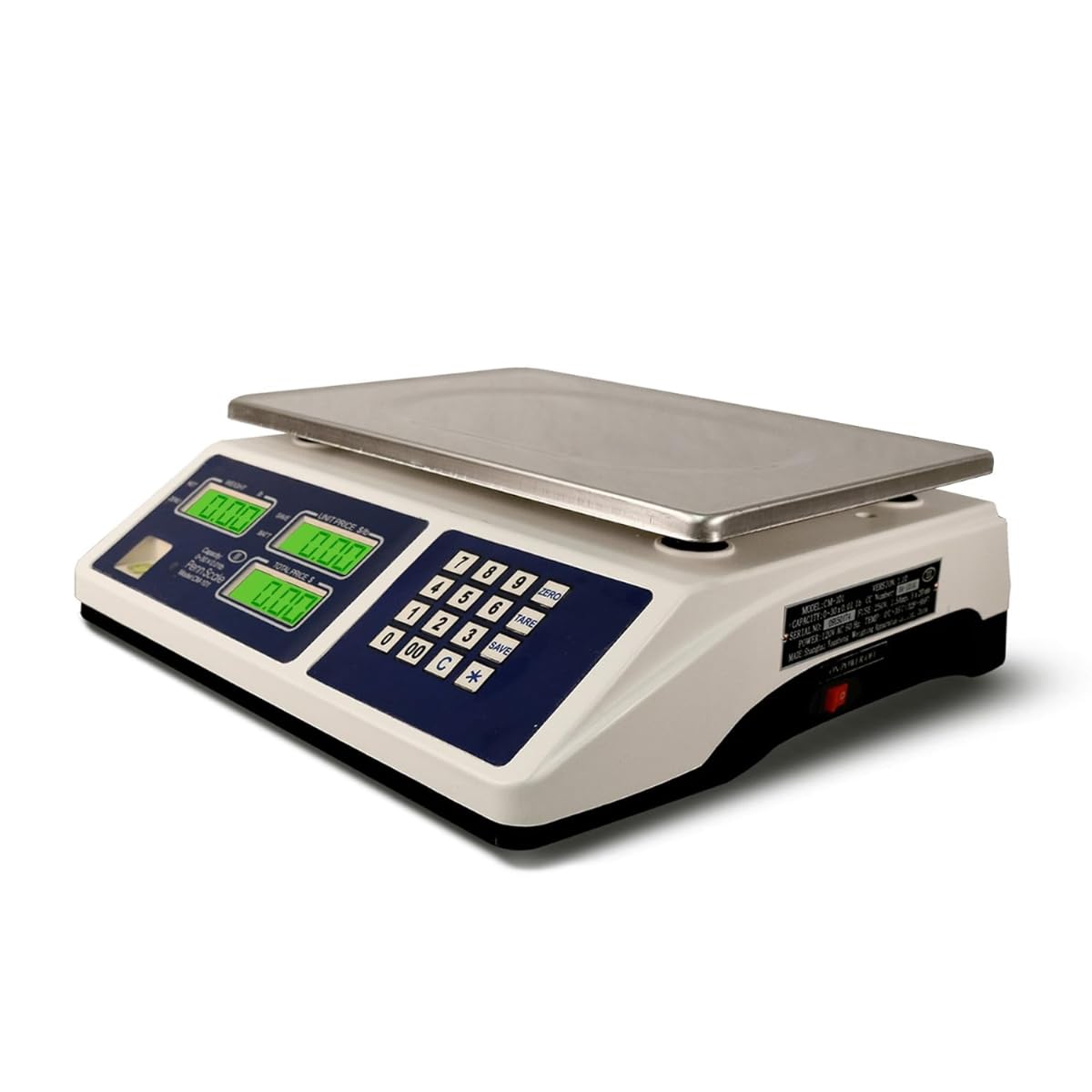 highly efficient 66lb/30kg digital price computing scale for commercial use, dual lcd display, stainless steel platform, rechargeable battery, ideal for fruits, vegetables, meat, and produce