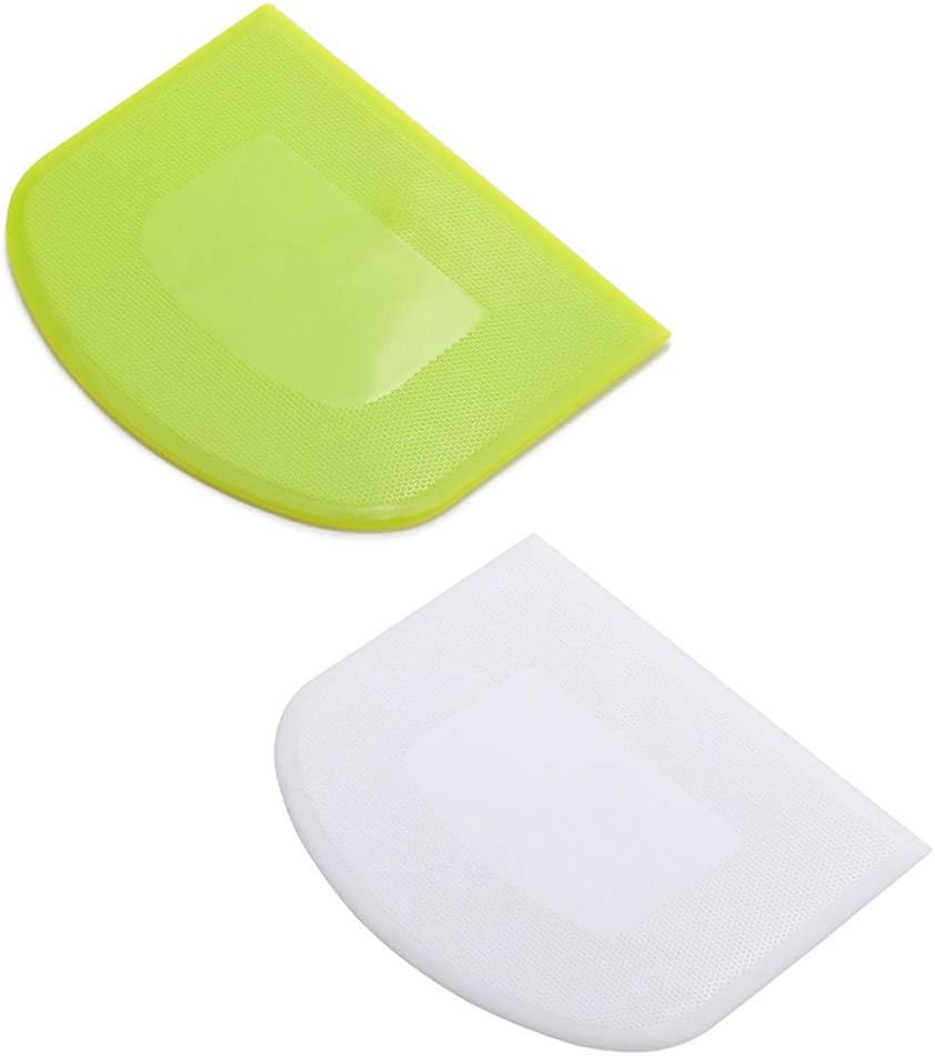 lasenersm 2 pieces dough scraper bowl food safe plastic dough cutter flexible bench multipurpose food scrappers for bread dough cake fondant icing, white, green