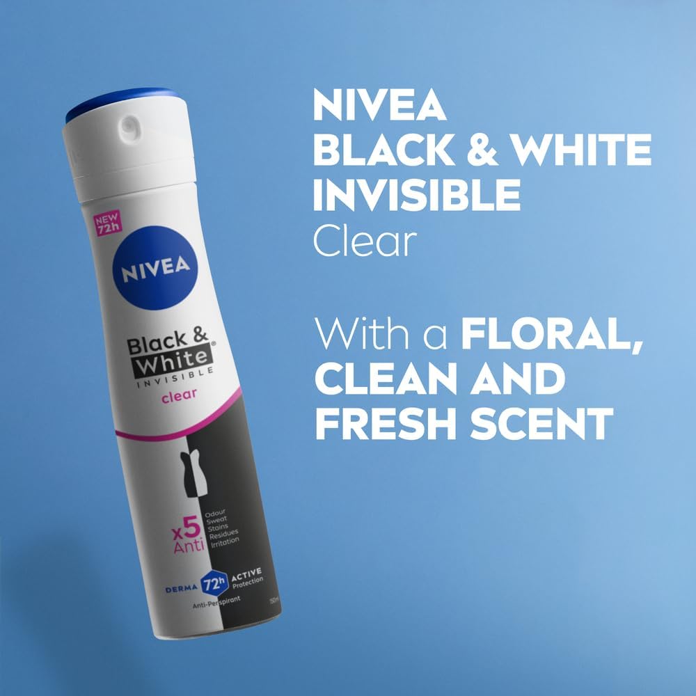 nivea antiperspirant spray for women, 48h protection, black & white invisible original, 2x150ml